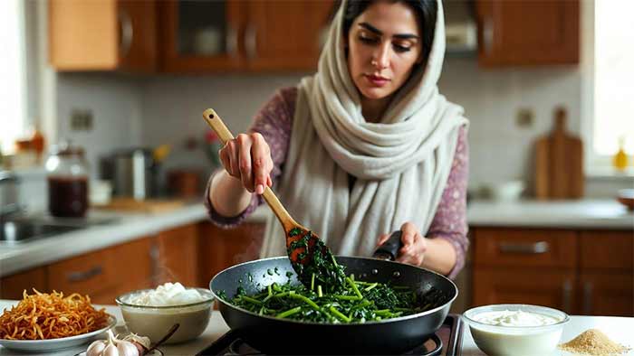 بورانی اسفناج با پیاز داغ